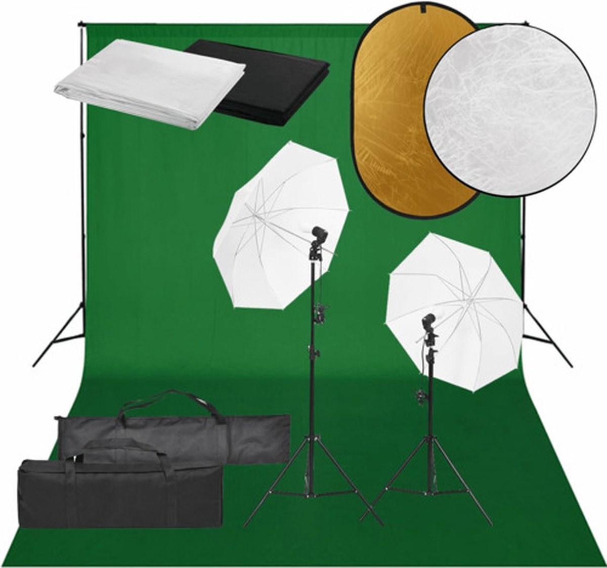 vidaXL - Fotostudioset - met - verlichtingsset, - achtergrond - en - reflector