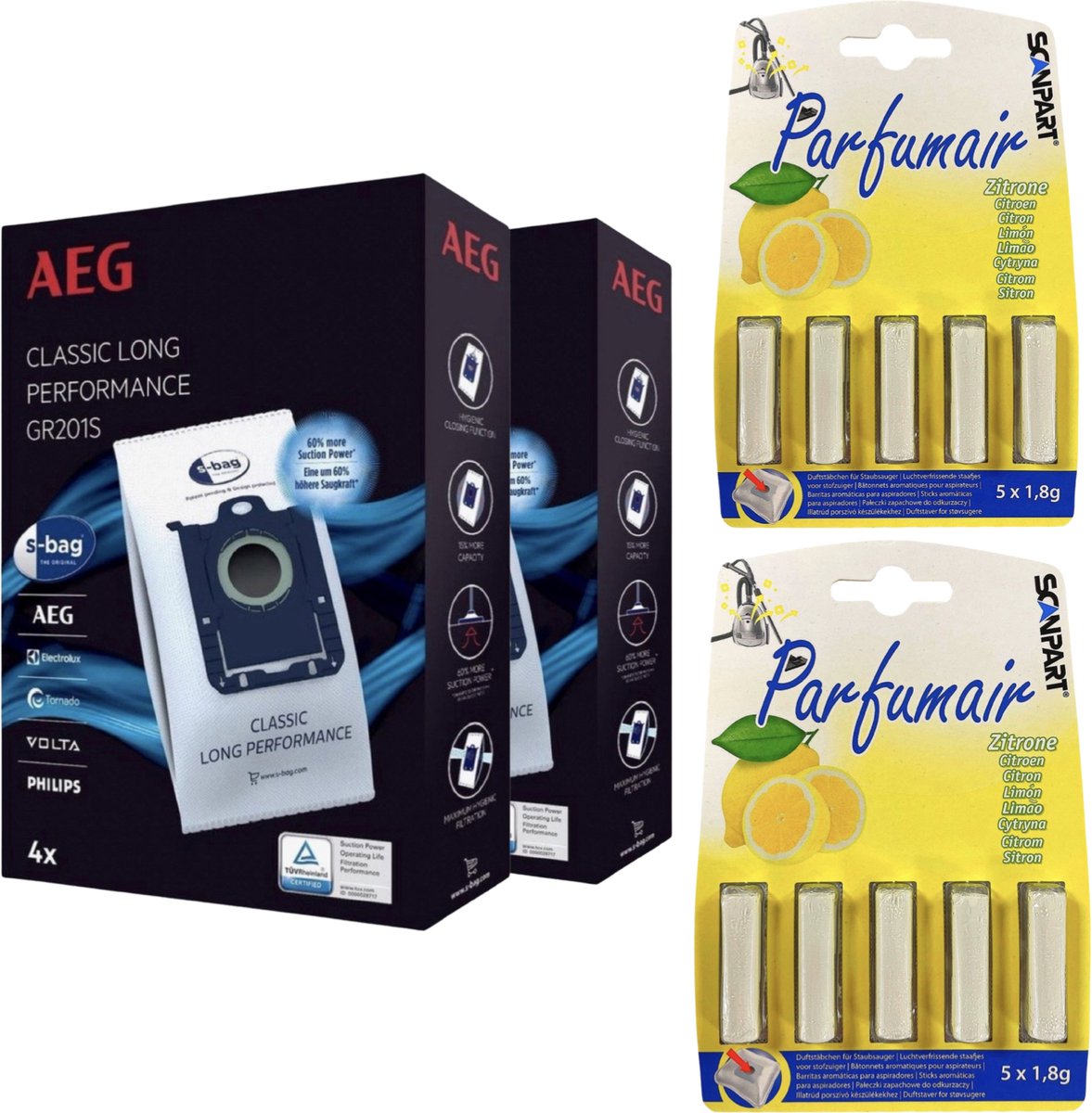 AEG - 2x S-BAG stofzuigerzakken - met citroengeur - 2x Geurstaven (5 stuks) - Voor een frisse geur - COMBIDEAL