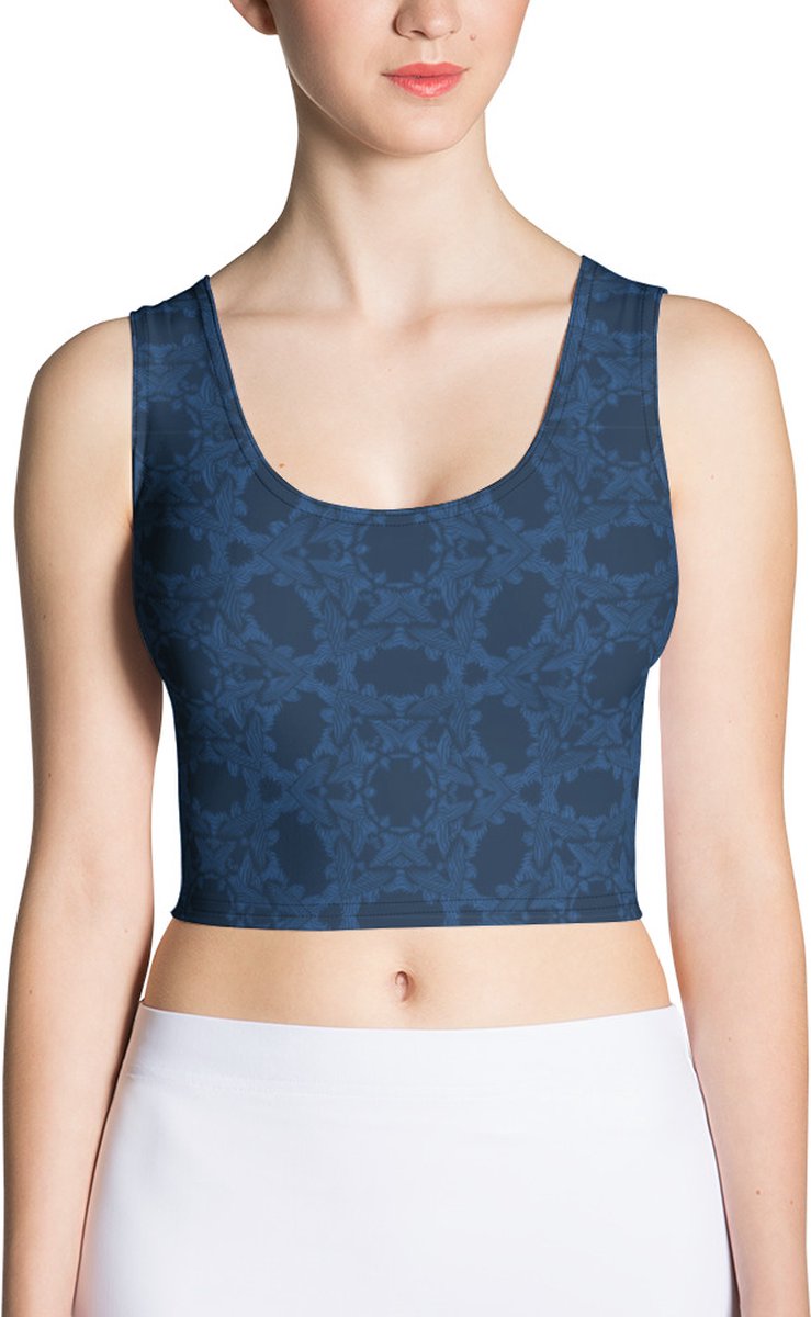 CropTop - design Grace in Lace - Dry Fit - High Performance - unieke print - 4way stretch - UPF 50+ - Hardloop - Yoga - Fitness - Dans - Pilates - Training - Sport Top - dames - donkerblauw klassiekblauw - maat XS