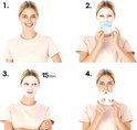 Vier stappen om een gezichtsmasker aan te brengen: masker opdoen, 15 minuten laten zitten, verwijderen.