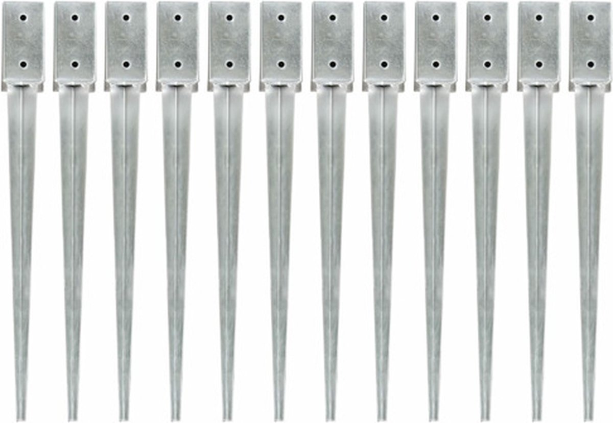 Goedkoopste vidaXL - Grondpinnen - 12 - st - 7x7x75 - cm - gegalvaniseerd - staal - zilverkleurig
