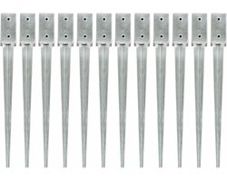 vidaXL - Grondpinnen - 12 - st - 7x7x75 - cm - gegalvaniseerd - staal - zilverkleurig