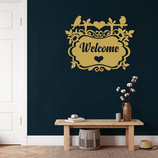 Wanddecoratie | Welkom / Welcome | Metal - Wall Art | Muurdecoratie | Woonkamer |Gouden| 60x48cm