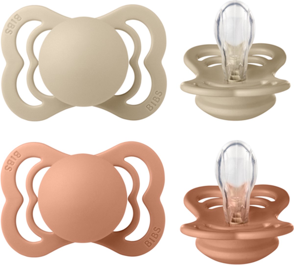 Goedkoopste BIBS Supreme Siliconen Vanilla & Peach maat 1 0-6 maanden