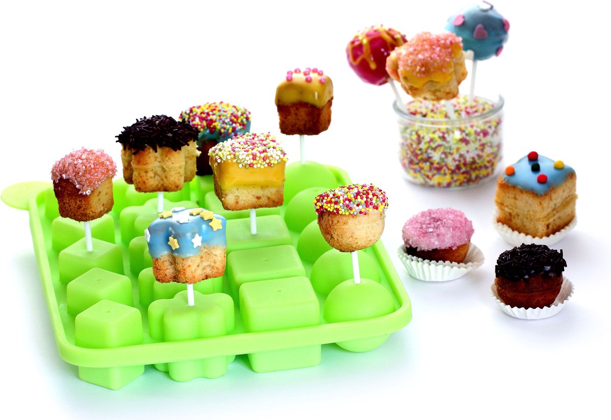 Siliconen Cakepop Bakvorm - Pop Cake Maker - 20 Gaatjes - Inclusief 20 Stokjes | Cake Pop siliconen vorm | cakepop-vorm | cake-popset | siliconen bakvorm | lollipop sticks voor cupcakes | Bakvormen | snoep, gelei en chocolade, anti-aanbaklaag 1208