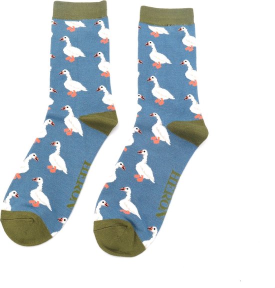 Mr Heron Bamboe sokken heren white ducks - denimblauw