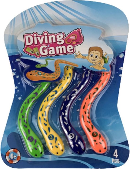 Duikspel slangen - Multicolor - Kunststof - 4 Stuks - Spel - Duiken - Zomerspeelgoed - Speelgoed - Cadeau - Zomer
