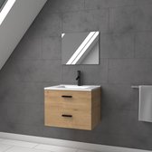 Meuble de salle de bain Aurlane suspendu en finition bois soft - tiroirs à fermeture amortie - lavabo et miroir inclus - BOX-IN 60 WOOD