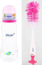Alvar Babyfles roze Transparant Kunststof - 250 ml - Ø 6 x 19,5 cm Drinkbeker voor kinderen bpa vrij Voor baby's vanaf 4 maanden - flessenborstel - Flessen borstel - Baby fles reinigen