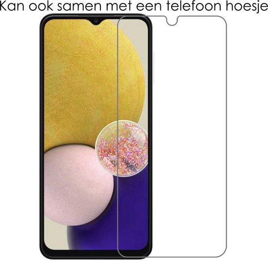Schermprotector naast een smartphone met gele en roze bubbels op het scherm.