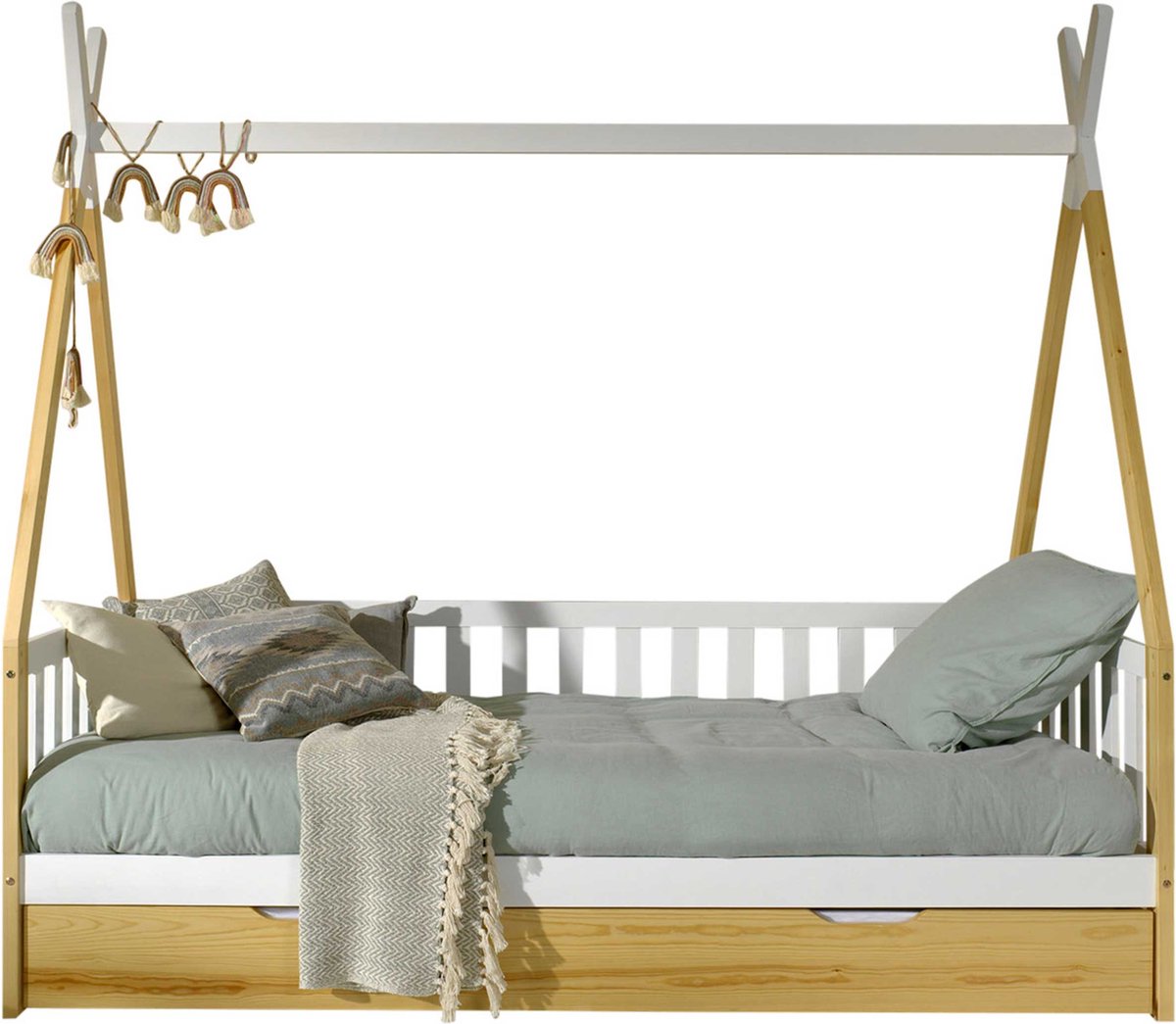 Lit Tipi 90 x 200cm avec tiroir de lit - blanc Scandinave - Vipack