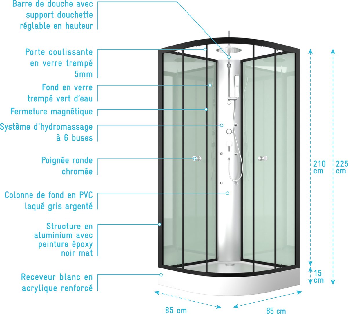 Butée ronde de porte coulissante de cabine de douche (lot de 4)