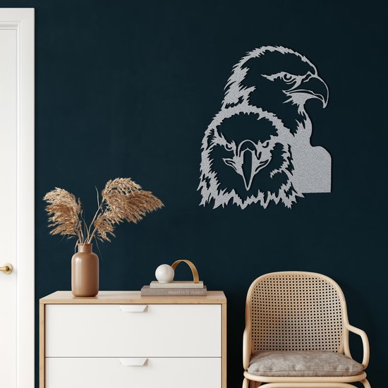 Wanddecoratie | Adelaar / Eagle | Metal - Wall Art | Muurdecoratie | Woonkamer |Zilver| 61x75cm