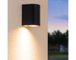 HOFTRONIC Alvin - LED Wandlamp - Downlight - Mat Zwart - GU10 LED - 5W 400lm 3000K Warm wit - Dimbaar - IP44 Waterdicht - Geschikt als wandlamp buiten en binnen - Buitenlamp - Tuinverlichting gevel, muur en schutting - 3 jaar garantie