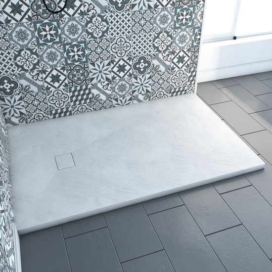Receveur de douche Aurlane 80x120 cm - Finition ardoise blanc mat - antidérapant - ROCK 2 WHITE 80