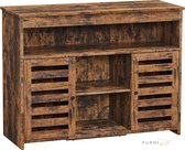 FURNIBELLA -  dressoir, bijzetkast, keukenkast met planken, halkast met lamellendeuren, vrijstaand, woonkamer, eetkamer, slaapkamer, vintage bruin LBF003X01