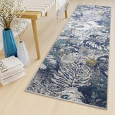 Tapiso Lazur Tapijt Loper Grijs Bloemen Hal Woonkamer Vloerkleed Maat- 100x100