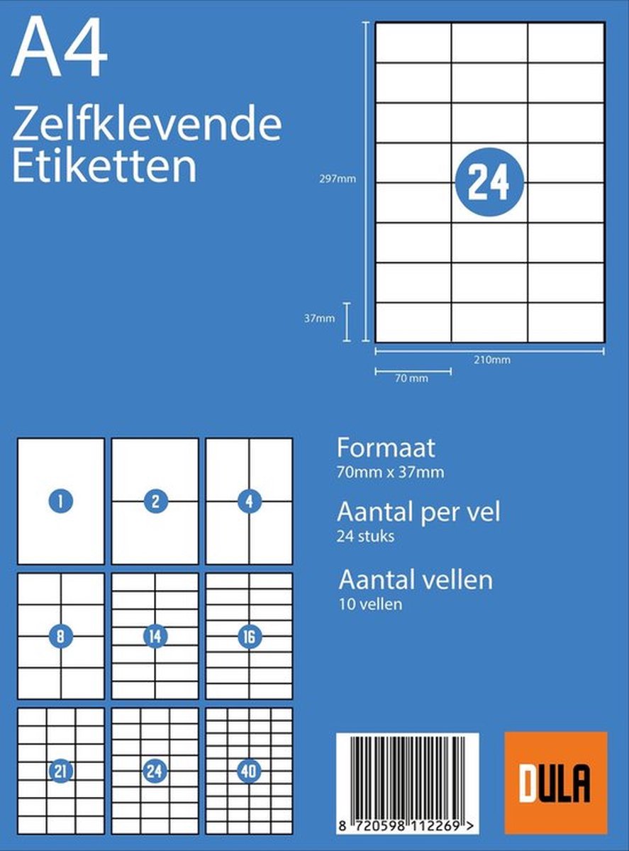 DULA Etiketten - Stickervellen A4 - 24 stickers per vel - 70 x 37 mm - 10 vel — afbeelding 4