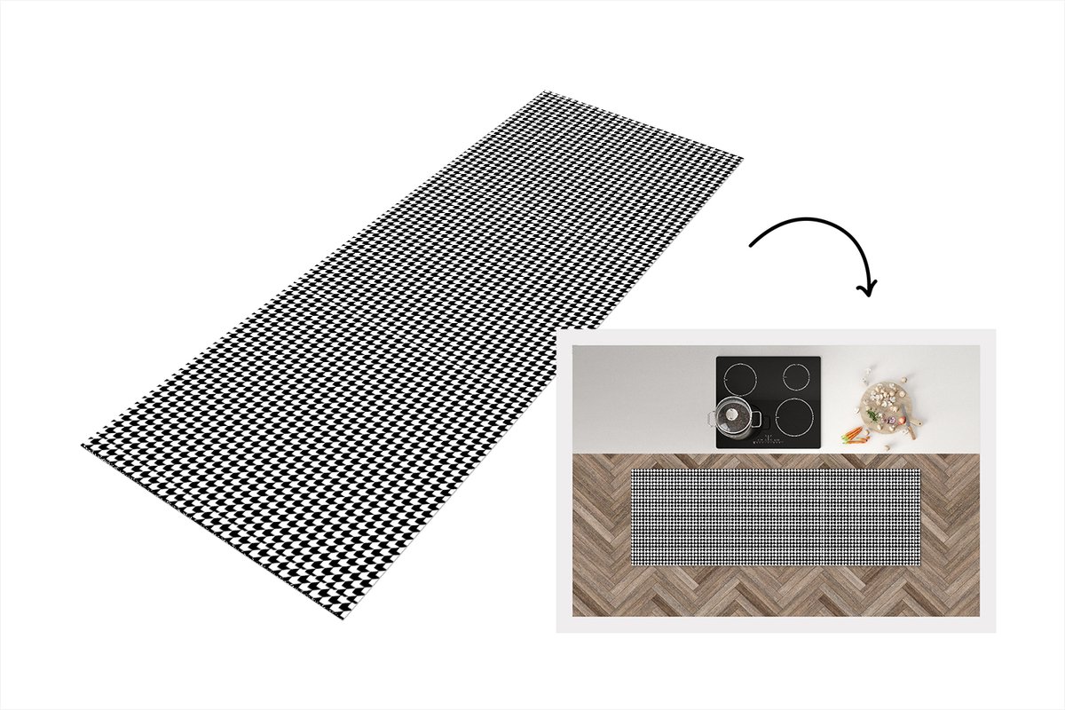 Keukenloper - Loper keuken - Zwart - Wit - Design - Geometrie - Patroon - 150x50 cm - Keuk