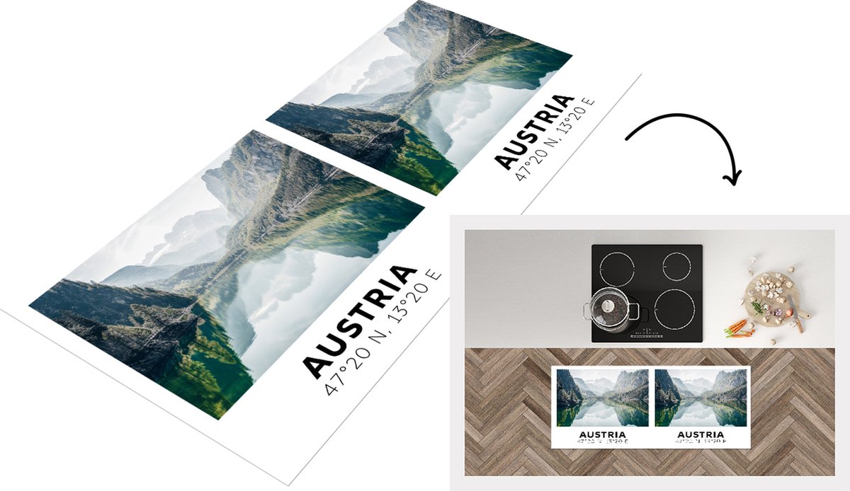 KitchenYeah Keukenloper - Loper keuken - Oostenrijk - Alpen - Water - Berg - 120x50 cm - Keukenloper vinyl Multicolor