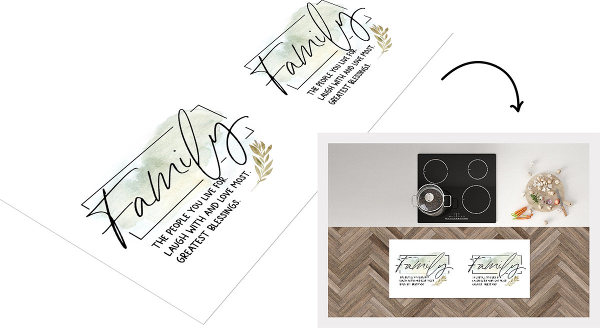 KitchenYeah Keukenloper - Loper keuken - Quotes - Spreuken - Family - 120x50 cm - Keukenloper vinyl Multicolor