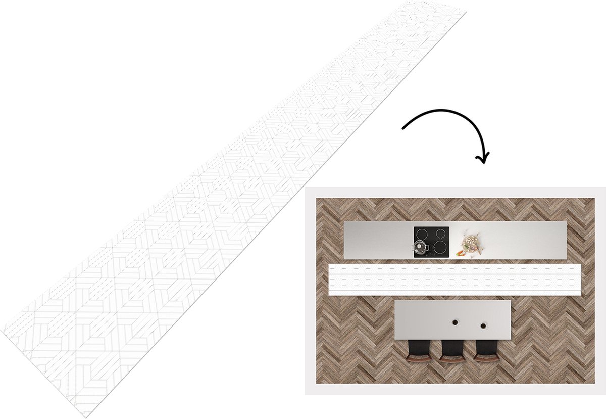 KitchenYeah Keukenloper - Keukenmat - Patroon - Lijn - Design - Zwart - Wit - 480x60 cm - Keuken vloerkleed Multicolor