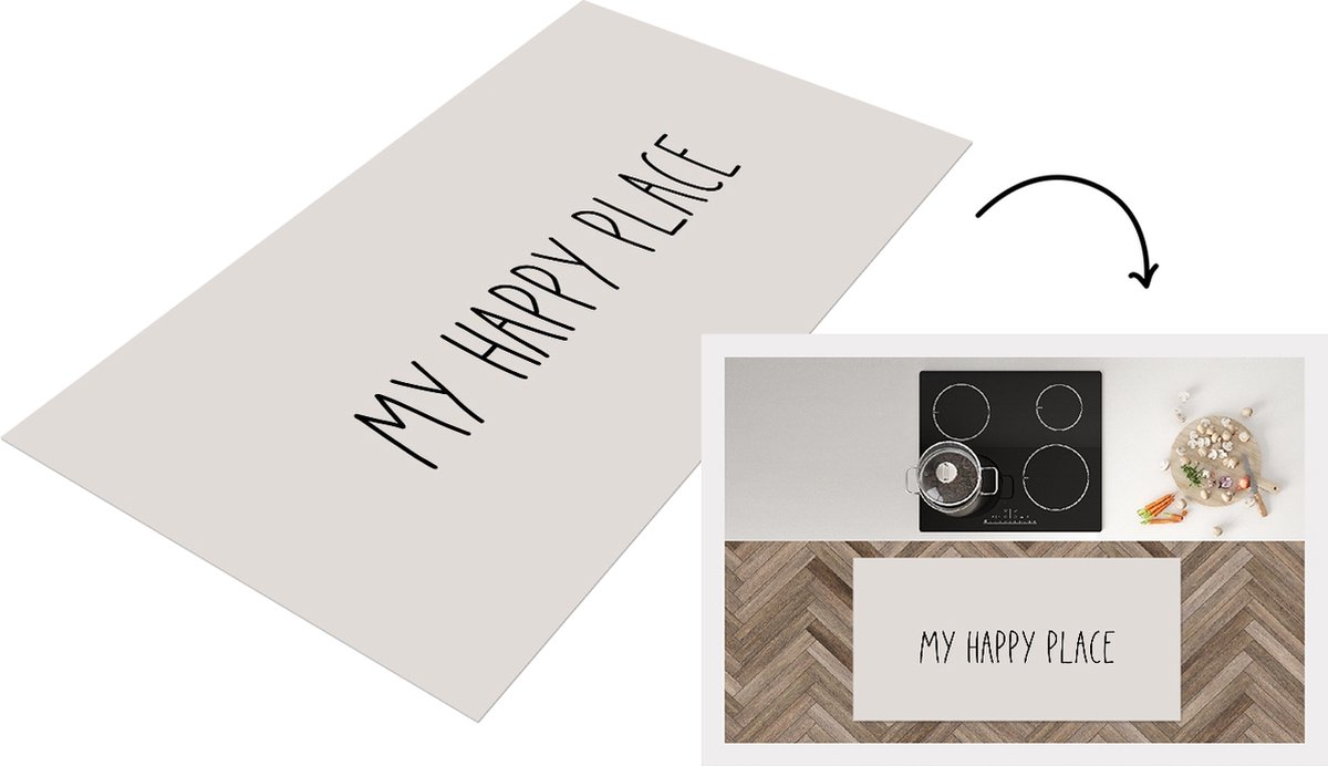 KitchenYeah Keukenloper - Loper keuken - Tekst - Quotes - My happy place - Geluk - 120x60 cm - Keukenloper vinyl Multicolor