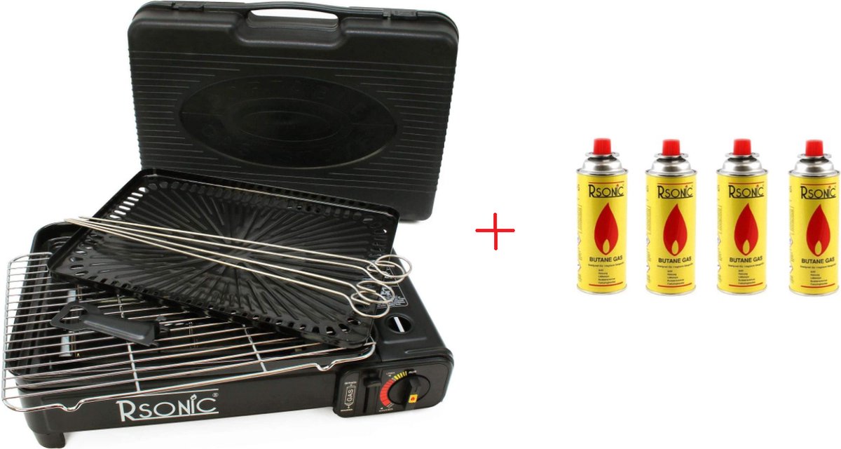 RSonic Réchaud Double Gaz 2 Feux – Puissance 2x2.5kW, Allumage Piézo, Léger 2.9kg, Compatible Bouteilles Et Cartouches