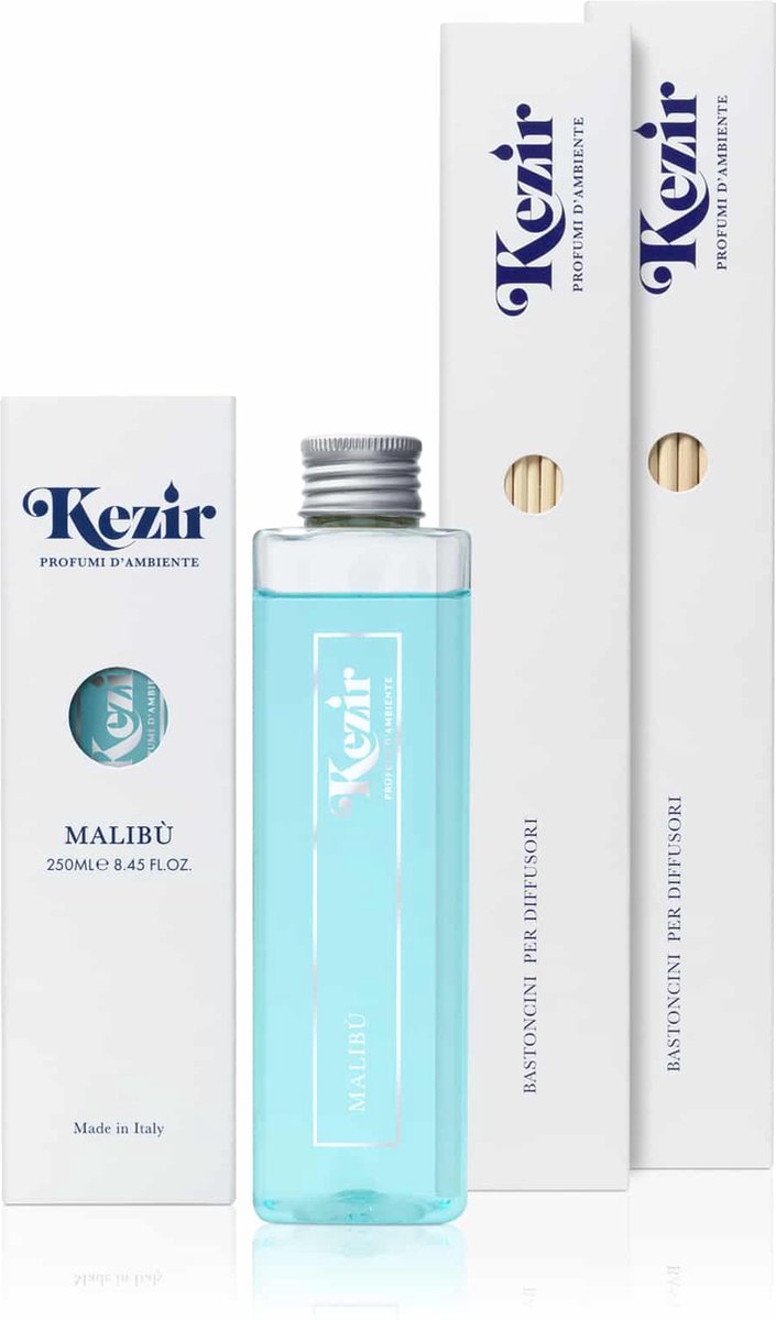 Kezir - Malibu - Navul fles - Italiaanse - natuurlijke parfum voor in huis - diffuser - 250 ml