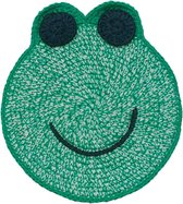 Luna-Leena duurzame platte kikker met knisperend geluid - groen - toy/knuffel - in bio katoen - hand gehaakt in Nepal - knuffeldier - knisperdoekje - sound - kraamkado - cadeau - geboorte - frog