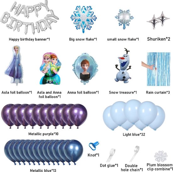 Yar - Décoration d'anniversaire sur le Thema de la Reine des Frozen - Pack  de fête