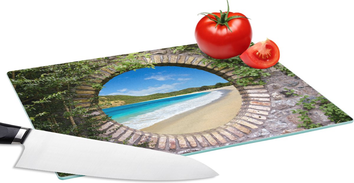 Glazen Snijplank - 28x20 - Strand - Zee - Doorkijk - Snijplanken Glas