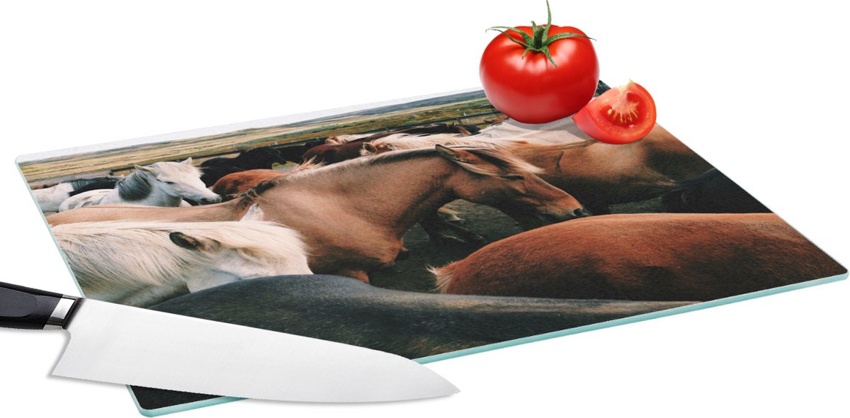 Glazen Snijplank - 39x28 - Paarden - Dieren - Wild - Snijplanken Glas