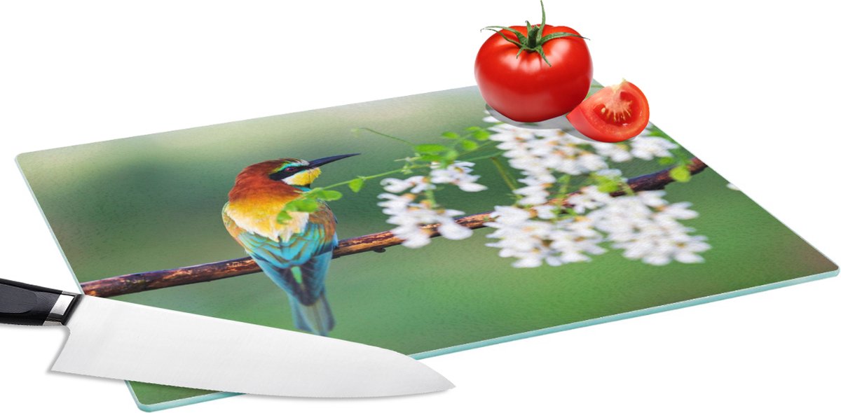 Glazen Snijplank - 39x28 - Vogel - Bijeneter - Bloemen - Snijplanken Glas