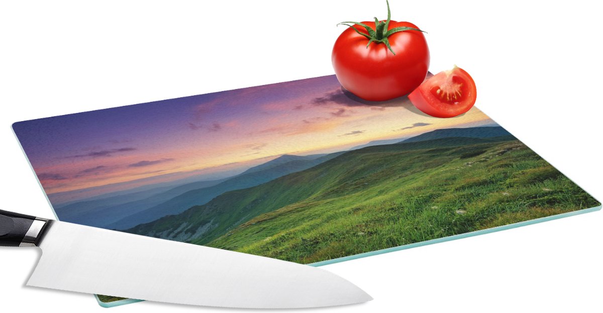 Glazen Snijplank - 28x20 - Berg - Gras - Landschap - Avond - Snijplanken Glas
