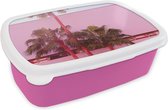 Broodtrommel Roze - Lunchbox - Brooddoos - Palm - Tuinposter - Roze - 18x12x6 cm - Kinderen - Meisje