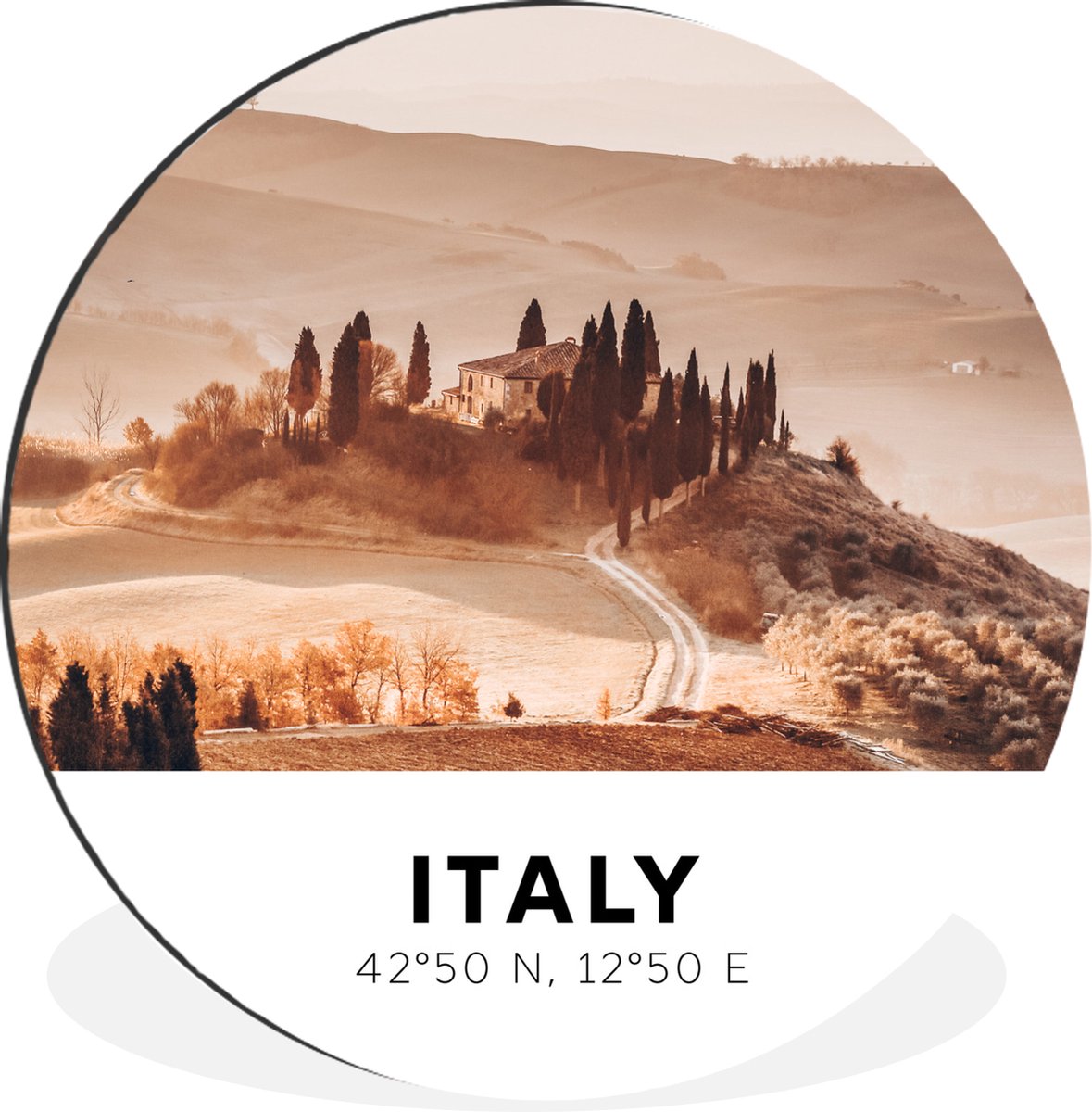 WallCircle Wandcirkel - Muurcirkel - Italië - Toscane - Zomer - Aluminium - Dibond - 120x120 cm - Binnen en Buiten Multicolor