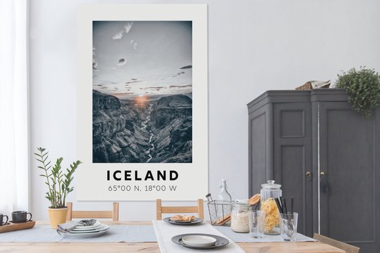 Toile Peinture Islande - Montagnes - Coucher de Soleil - 120x180 cm - Décoration murale XXL