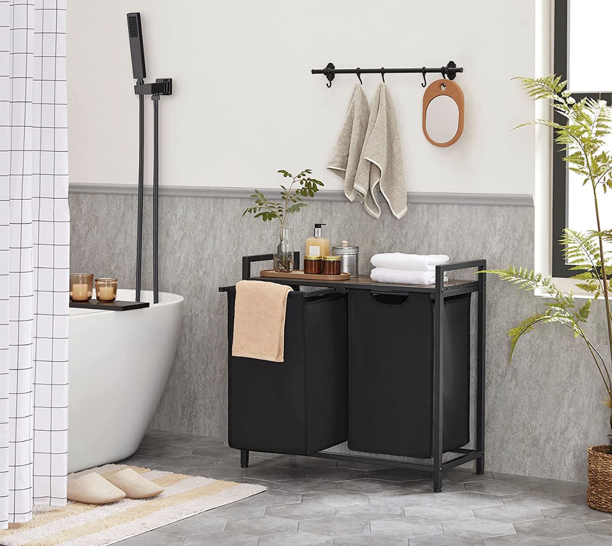 Vasagle wasmand, wasverzamelaar, 2 vakken, met plank, wassorteerbak