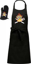 Mijncadeautje - Barbecueschort - Chef - zwart - XXL 97 x 68 cm - kleurenopdruk - gratis BBQ handschoen