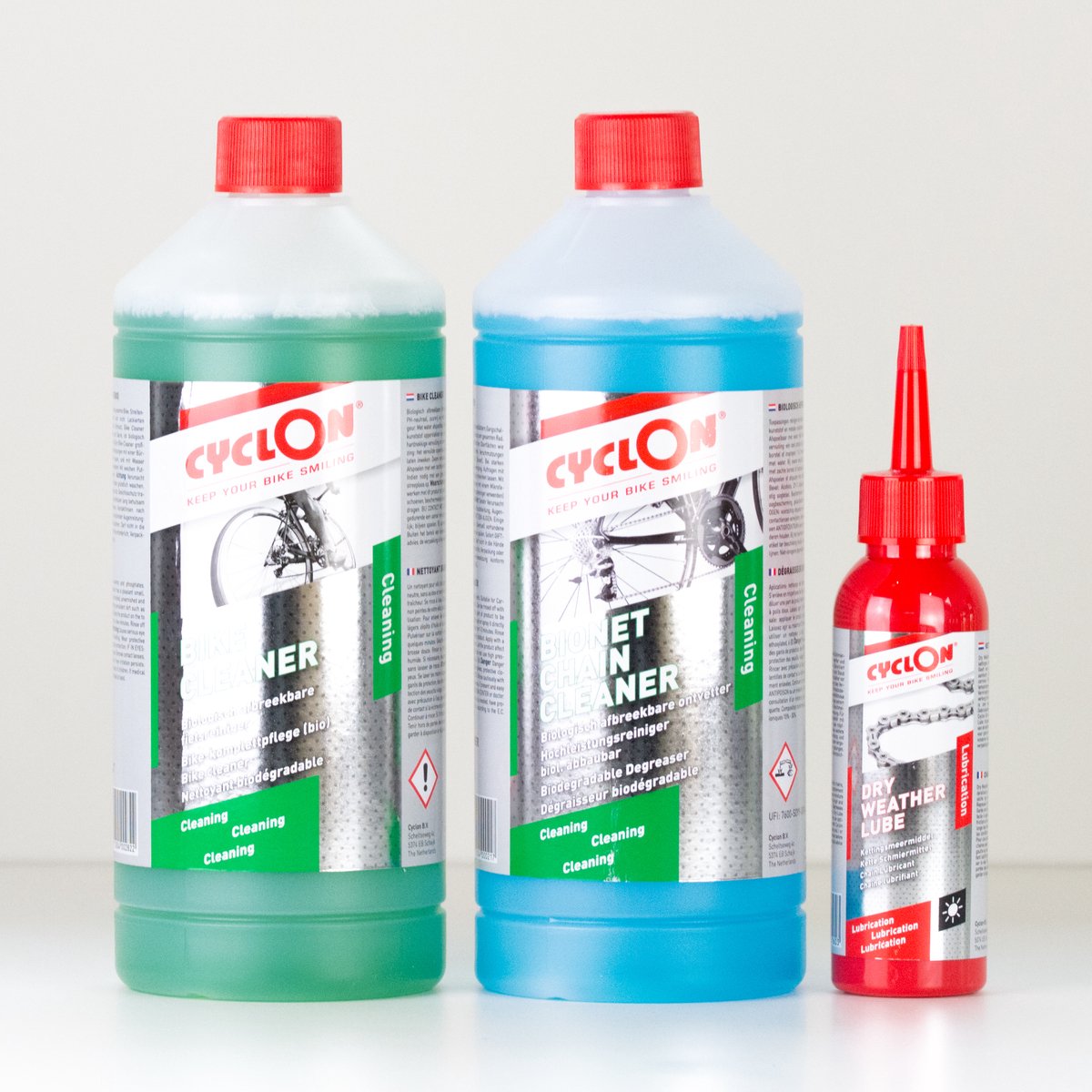 Cyclon "Voordeelpakket" Bike Cleaner 1L + Bionet Chain Cleaner 1L + Dry Weather Lube 125ml