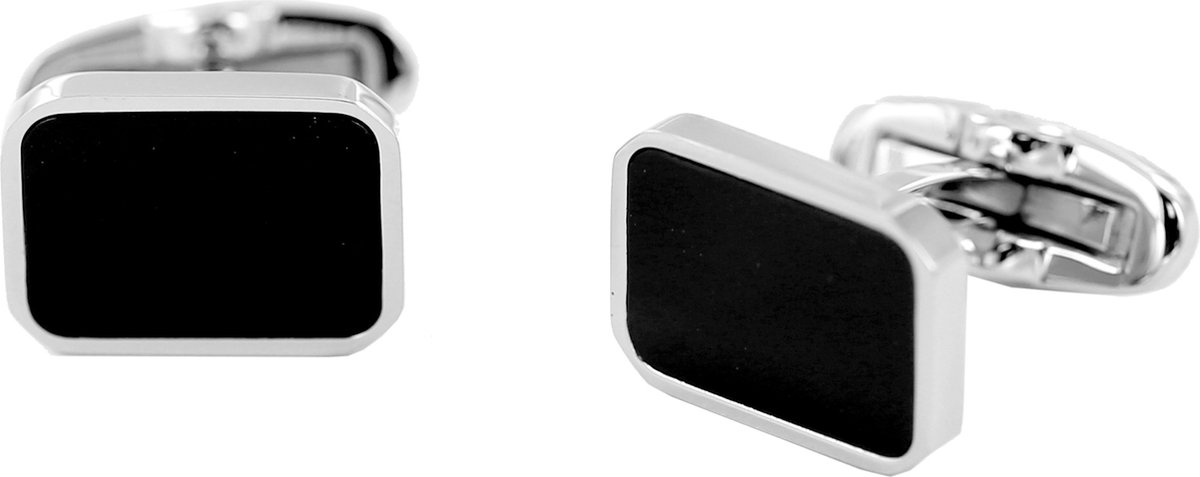Frank 1967 7FC-0013 Stalen Machetknopen - Heren - Rechthoek - Zwart - 16,6 x 12,3 mm - Zilverkleurig Staal