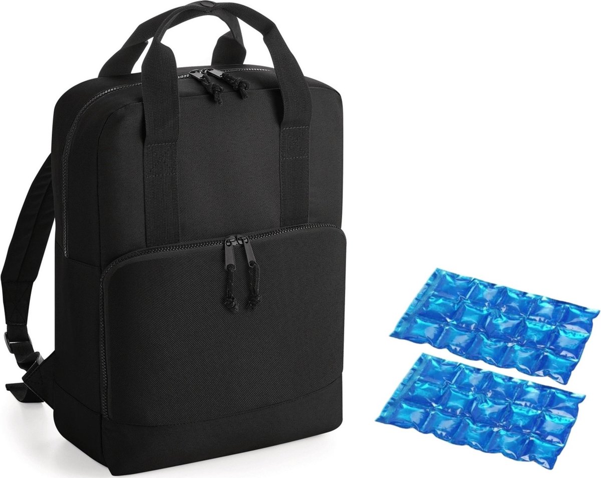 Koeltas rugtas/rugzak zwart met 2 stuks flexibele koelelementen 16 liter