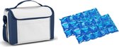Kleine koeltas voor lunch blauw/wit met 2 stuks flexibele koelelementen 8 liter