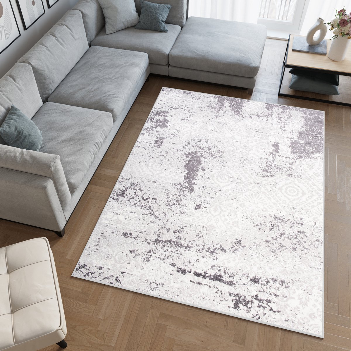 Tapiso Sky Vloerkleed Grijs Woonkamer Modern Tapijt Maat - 80x150