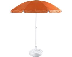 Oranje lichtgewicht strand/tuin basic parasol - van nylon - Dia 200 cm - met vulbare parasolvoet wit van plastic