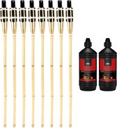 8x torches de jardin en Bamboe 90 cm - Y compris 2 litres d'huile de lampe / huile de torche