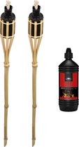 2x Bamboe tuinfakkel 88 cm inclusief heldere lampolie/fakkelolie 1 liter - tuindecoratie fakkels