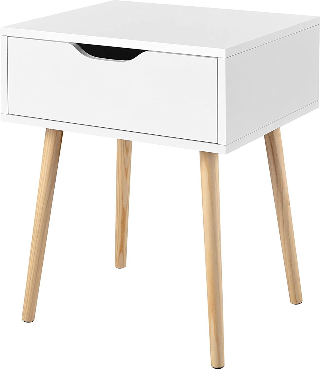 FURNIBELLA - Nachtkastje nachtkastje Scandinavisch bijzettafel grenenhout stoffen lade massief commode dressoir salontafel met 4 poten wit