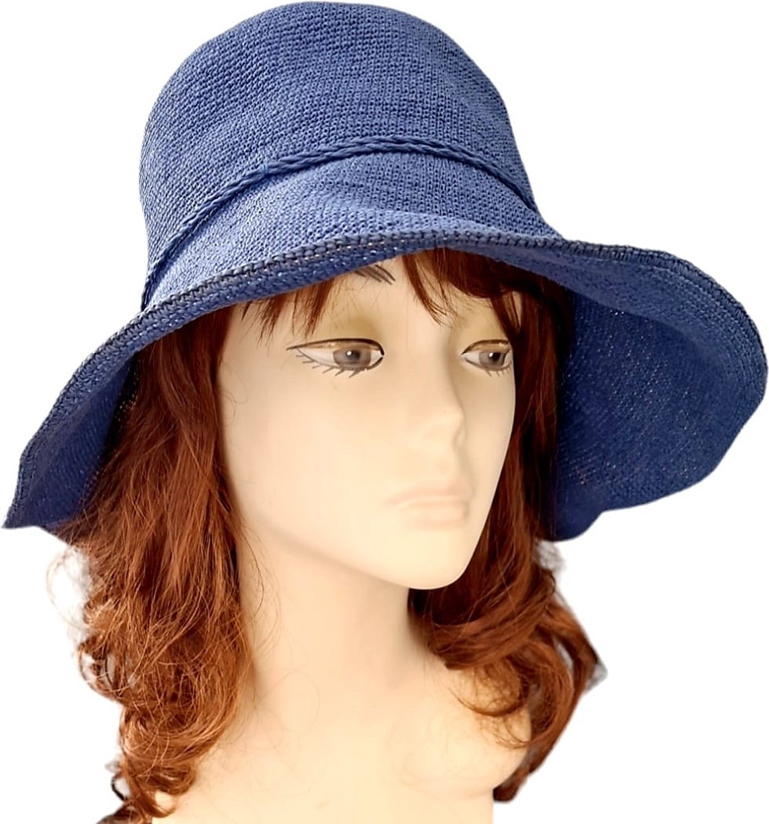 Mooie Dames Zonnehoed Blauw met strikje- Strohoed- Hoed UV bescherming -  One size... | bol.com